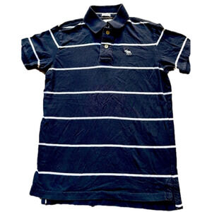 ABERCROMBIE Youth Boy Large (12/14) Navy White Striped Golf Tee, Shirt